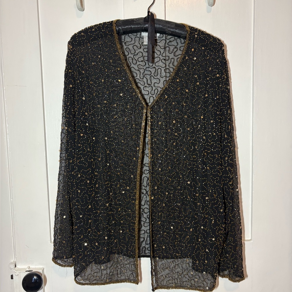 Beaded crepe cardigan small